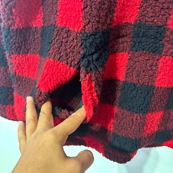 NWT Style & Co  Pullover Jacket Multicolor Large Plaid 1/4 Zip Long Sleeve Red - Picture 4 of 8